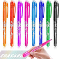 Hot erasable gel pen set with choice of 0.5mm or 0.7mm tip, showing plastic body and stainless steel nib.