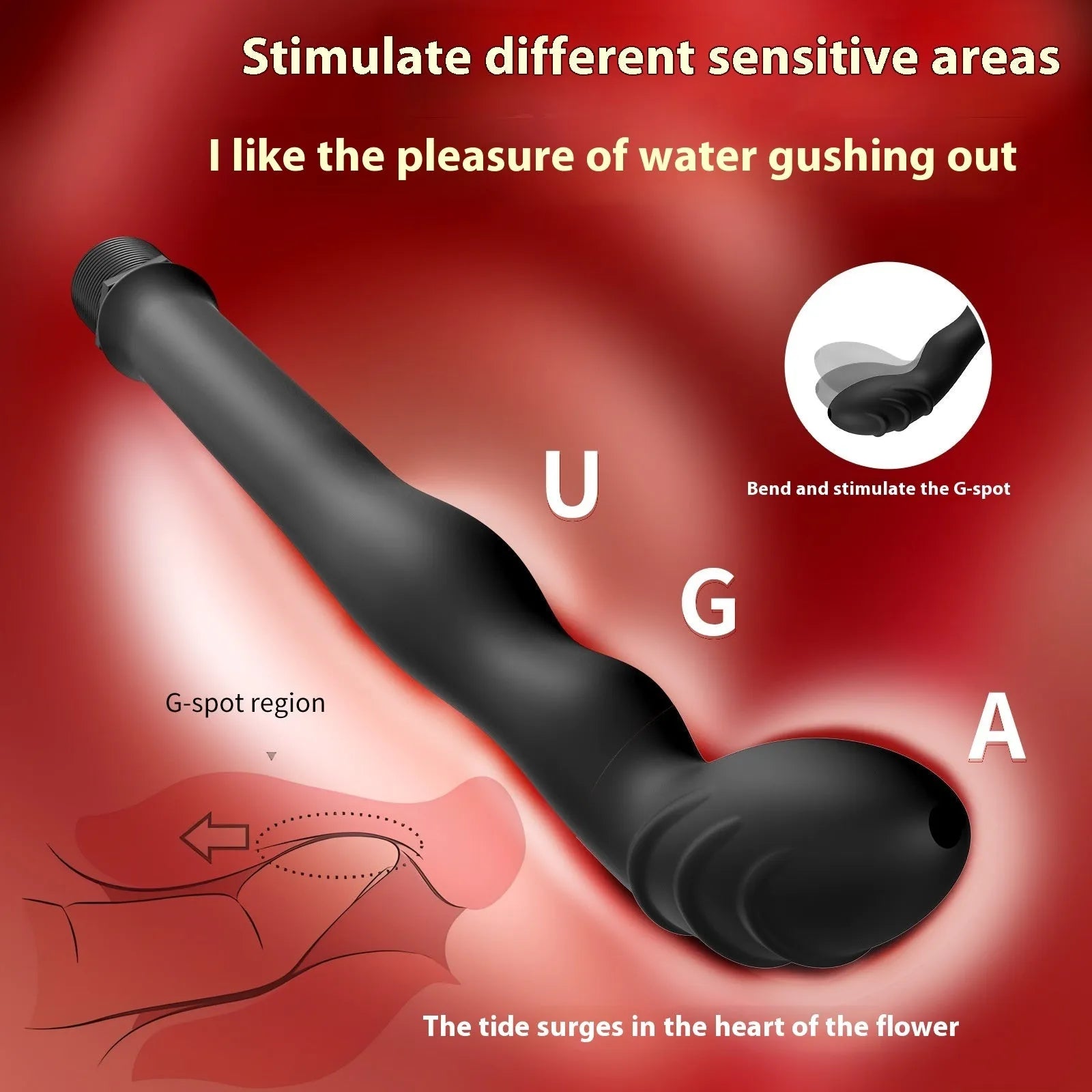 Black silicone sausage filler enema hosepipe flusher shown in large and small size options.