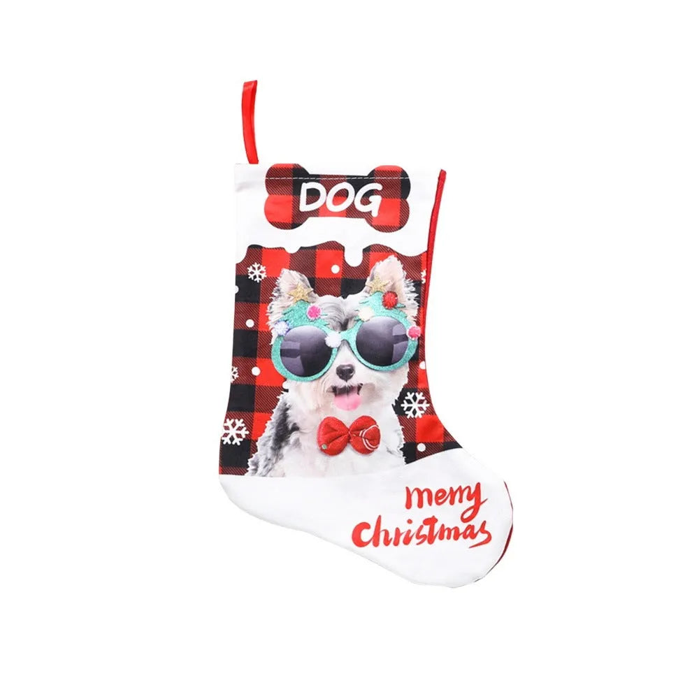 Printed cloth Christmas decoration banner with plaid puppy and cat patterns in various colours