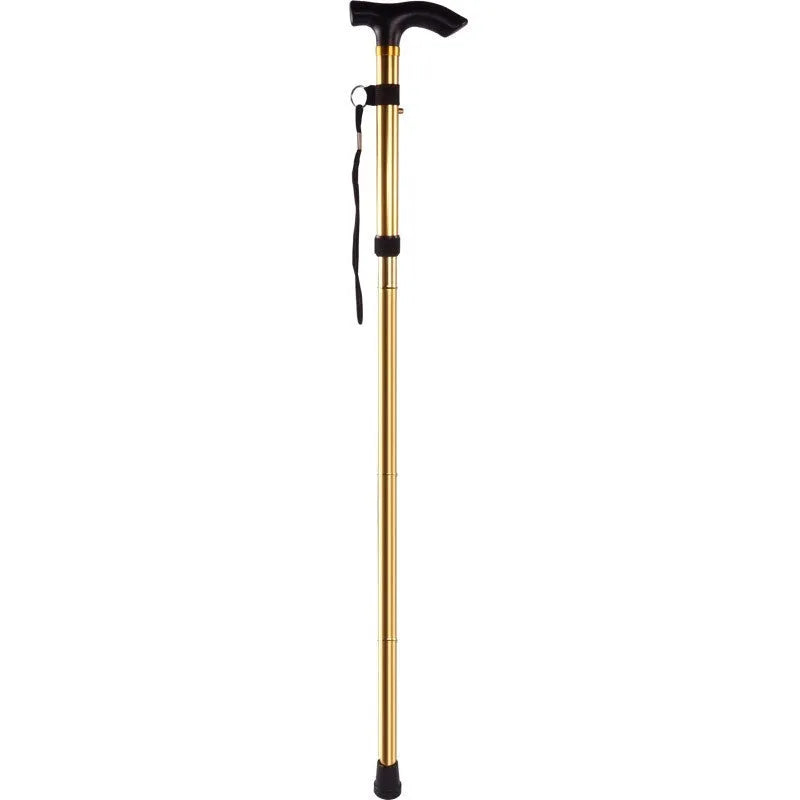 Adjustable aluminium folding walking stick in a selected colour, shown extended and folded.