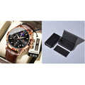 Men's watch with moon phase and chronograph, 42mm alloy case, mineral glass, rose gold case black dial