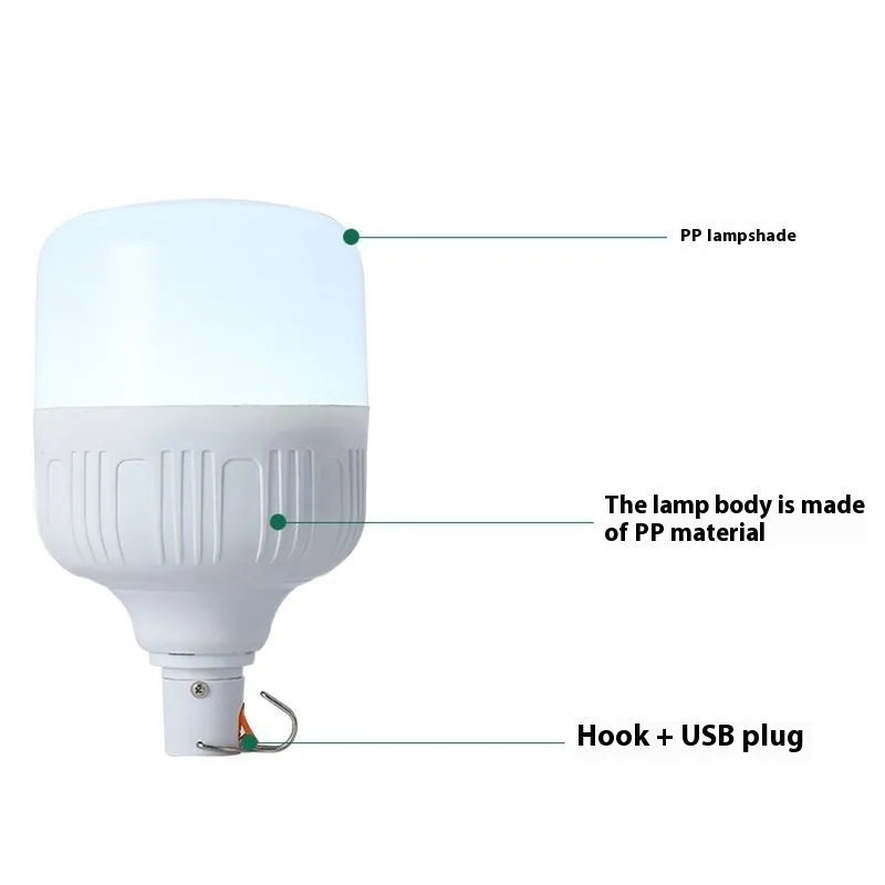 Rechargeable LED light bulb for night market stall with built-in lithium battery and Android cable
