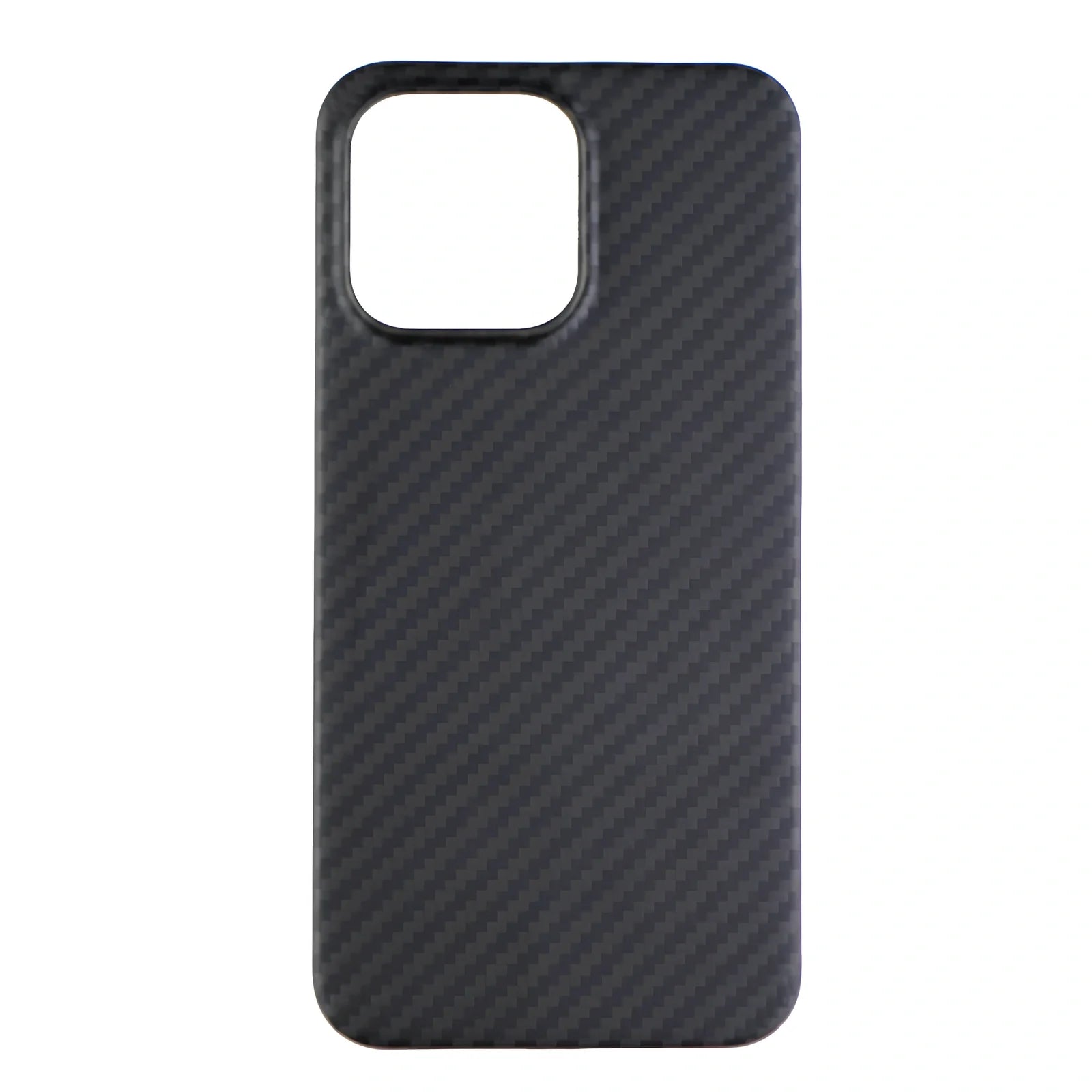 Matte black Kevlar fibre iPhone 12 case with crater texture and exposed buttons for drop protection