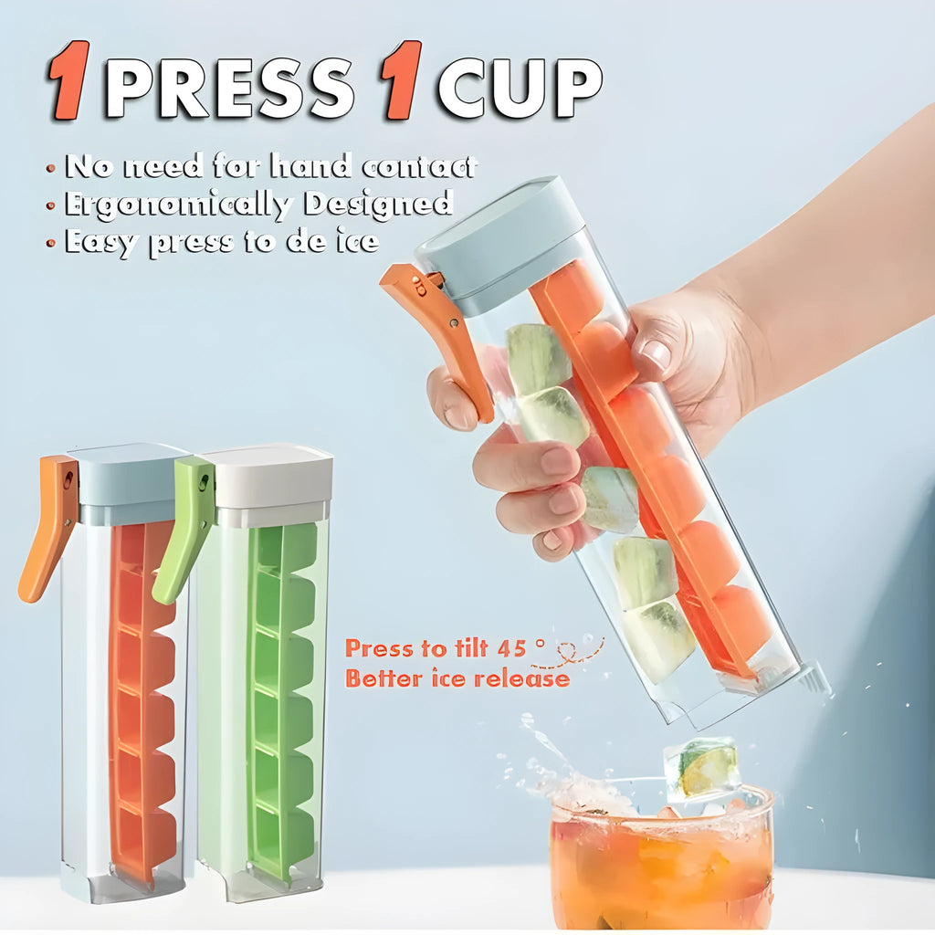 Food-grade plastic ice cube mould with one-press release mechanism and storage box