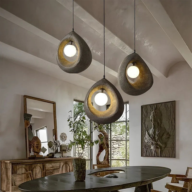 Retro modern pendant chandelier with milky white 32cm diameter lampshade