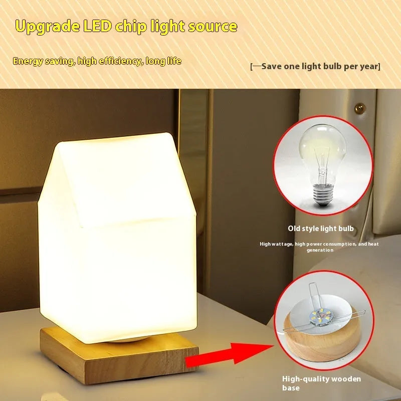 Nordic solid wood USB table lamp with flower-shaped design and touch dimming control
