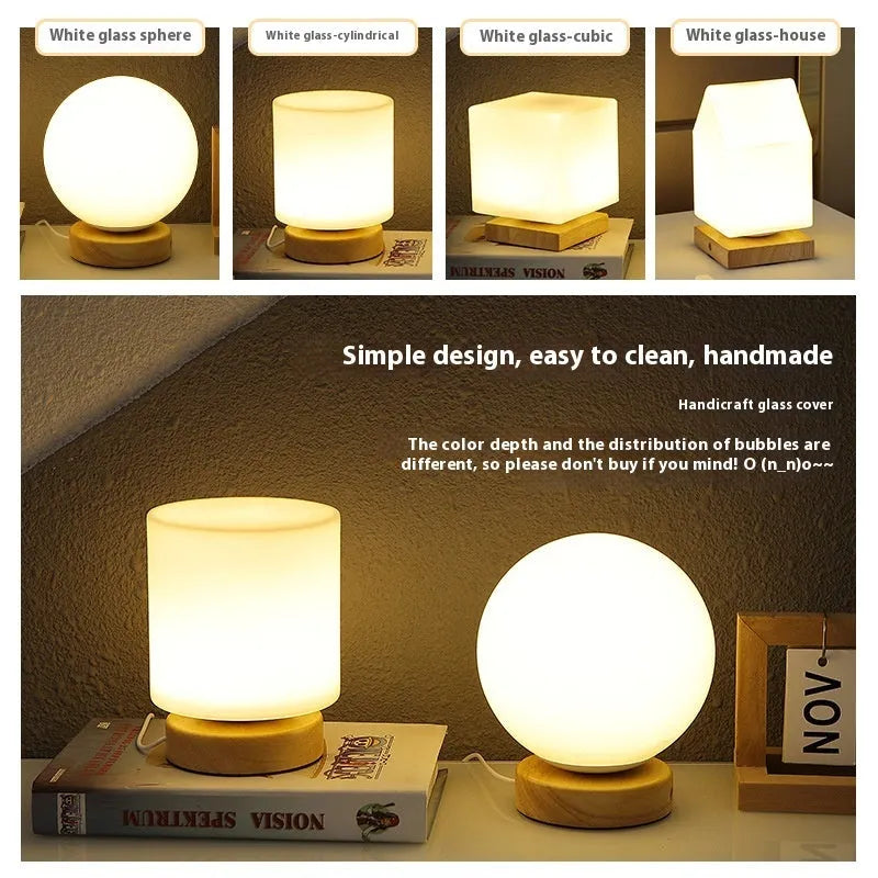 Nordic solid wood USB table lamp with flower-shaped design and touch dimming control