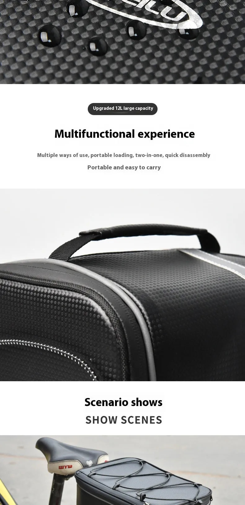 7012 black PU leather backseat car storage bag with 12 litre capacity for bicycle equipment