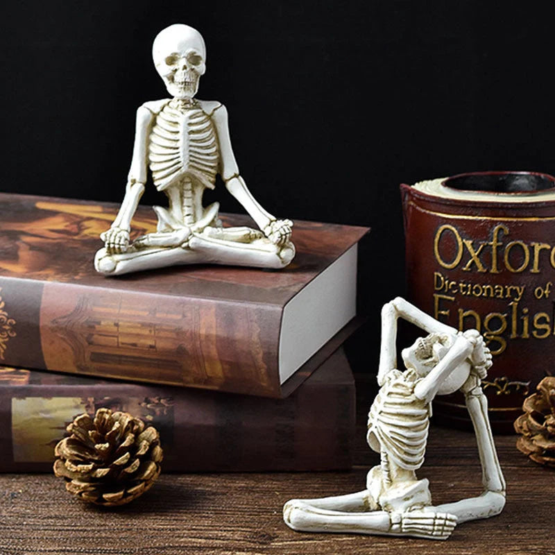 Halloween horror desktop decoration resin ornaments featuring detailed yoga skull skeletons