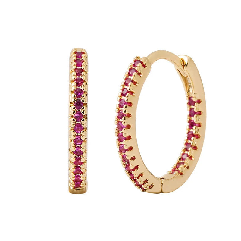 Circle female earrings with multicolor zircon stones in gold and silver plating