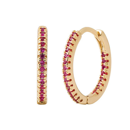 Circle female earrings with multicolor zircon stones in gold and silver plating