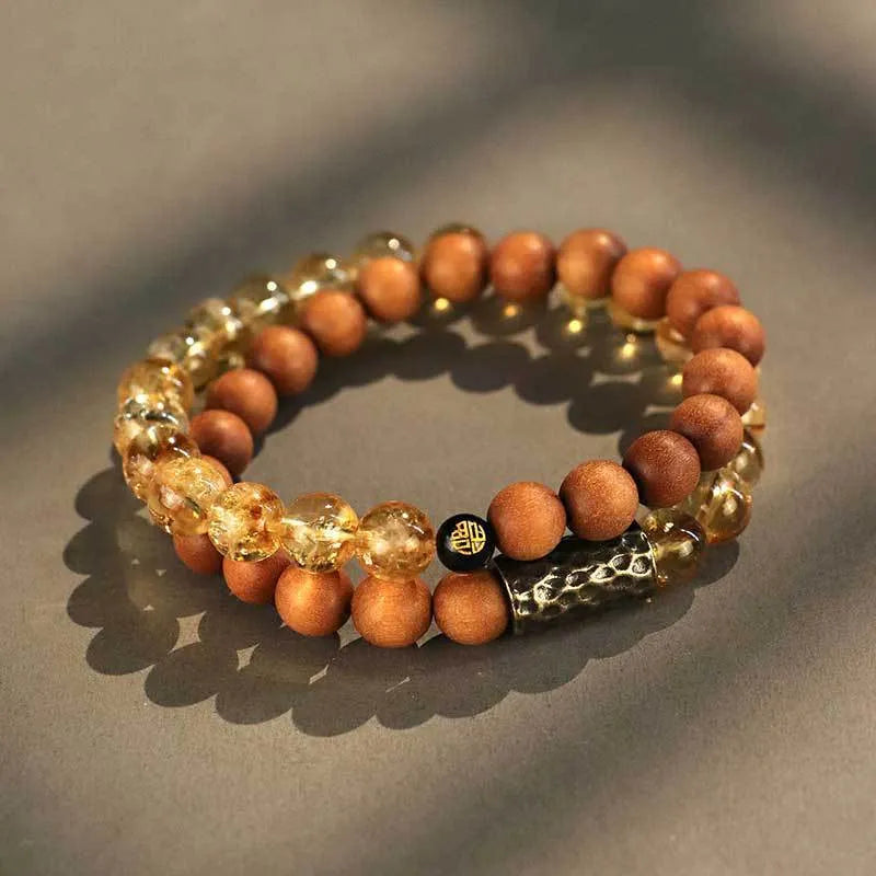 Yellow tower crystal double ring bracelet with manual craftsmanship and retro design