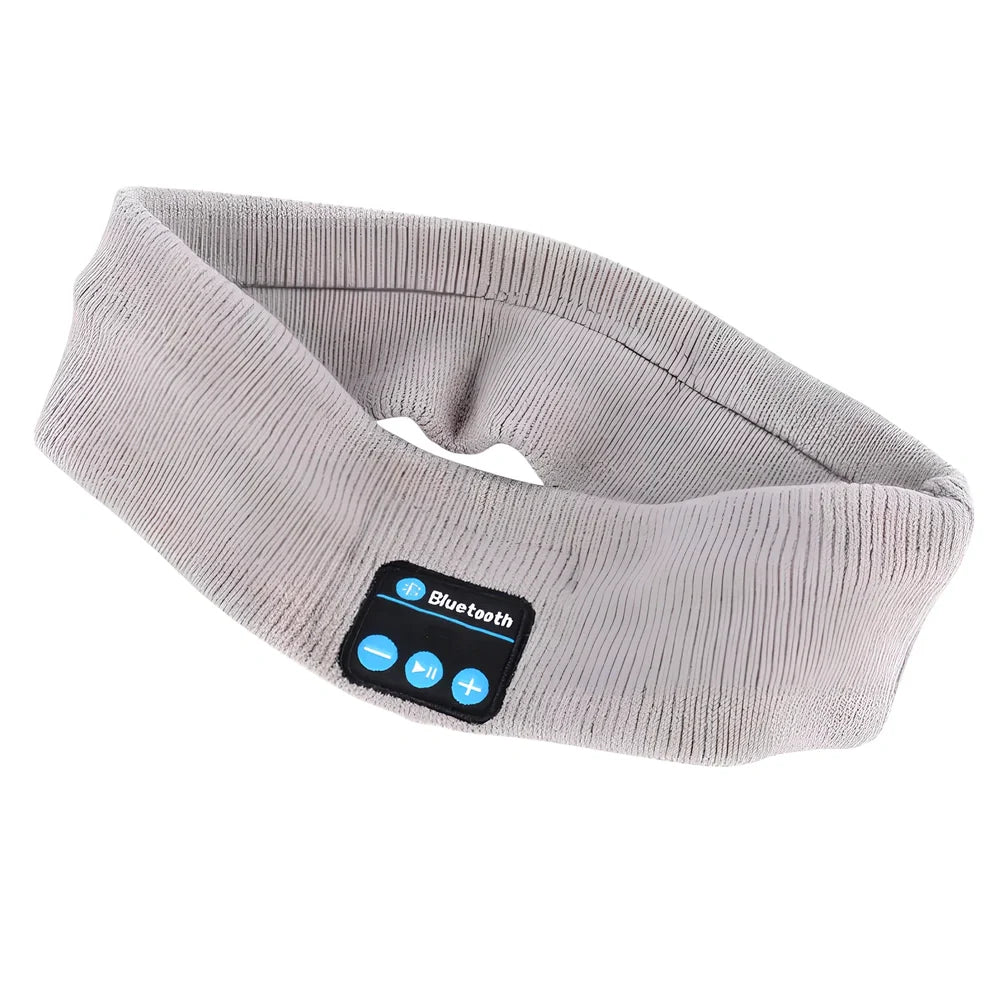 Black Bluetooth sports headband with integrated audio controls and 110mAh battery for workouts