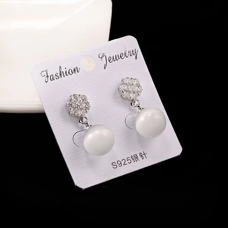 Round pearl long earrings with s925 silver needle, elegant and hypoallergenic