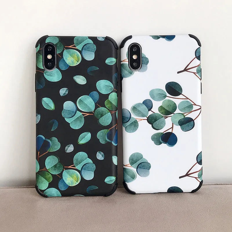White silicone gel back cover for Apple iPhone with retro floral pattern and four-corner drop protection