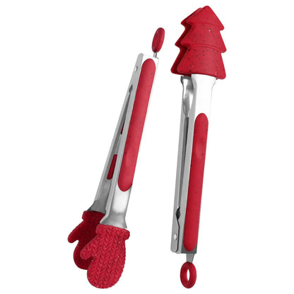 Christmas-themed silicone kitchen tongs set with heat resistance for safe cooking