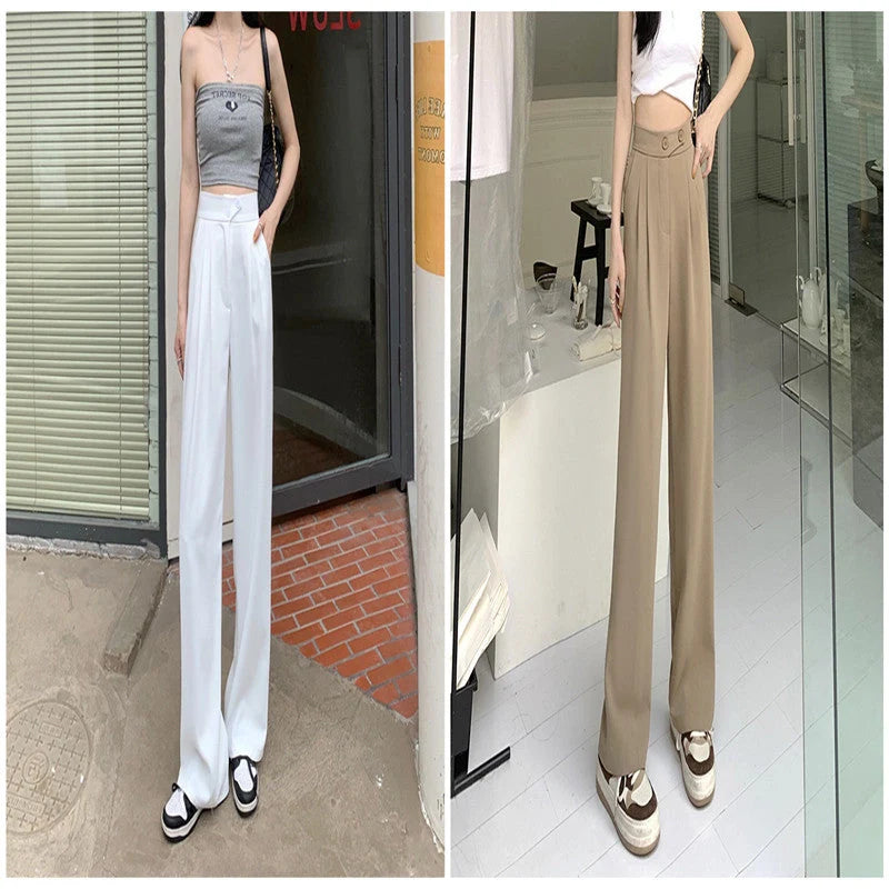 Women's high waist loose drape suit wide leg pants in various colours