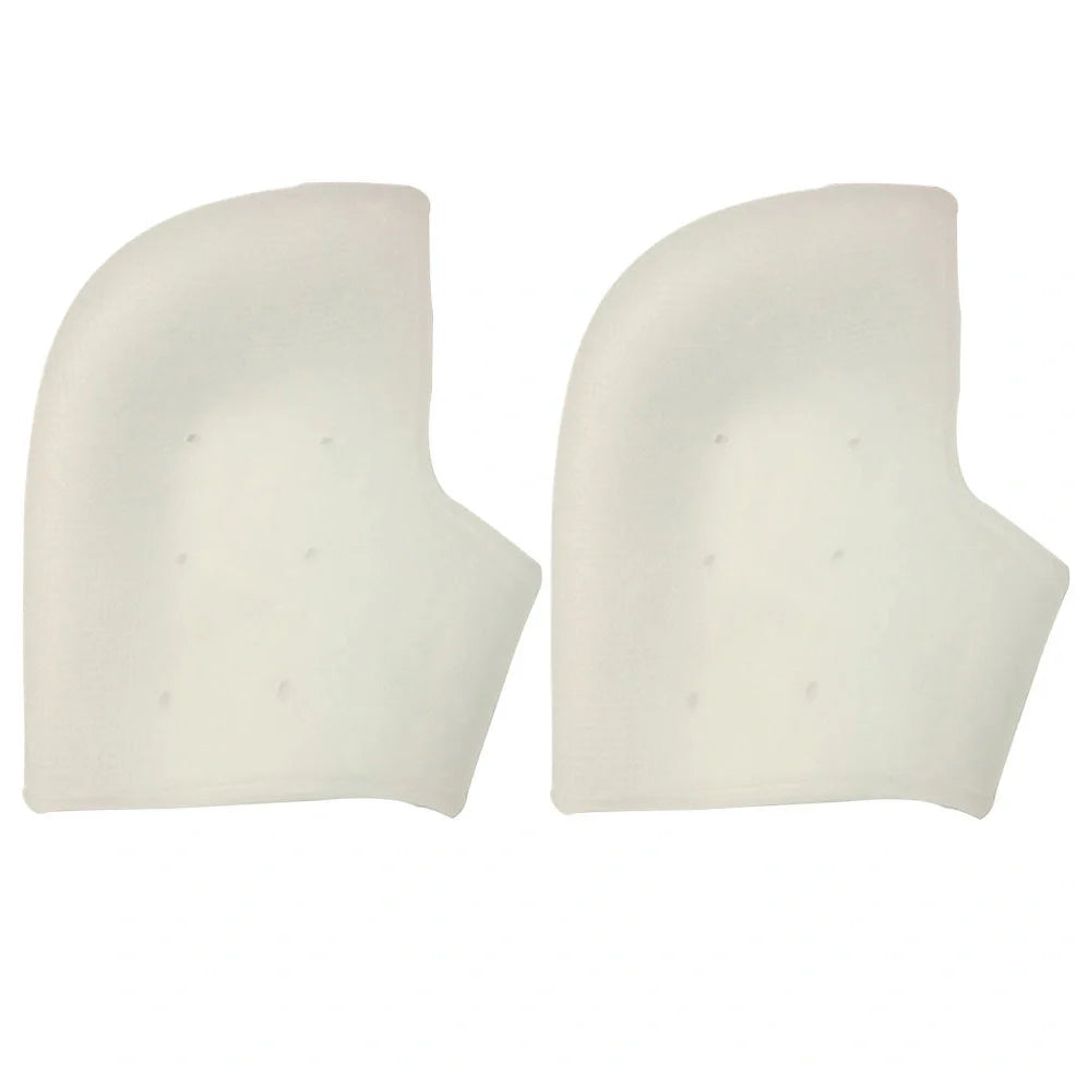 Perforated silicone heel protector in white, showing medical-grade material and breathable design