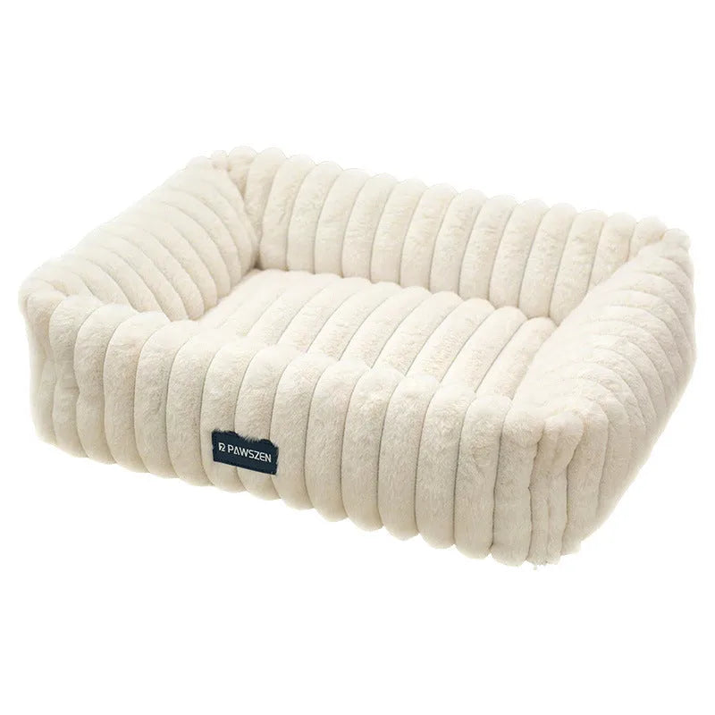 Large square pet bed for dogs with removable cloth cover in gray, non-slip base, size L