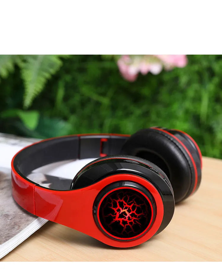 Head-mounted luminous Bluetooth headset in black with power display and bilateral stereo design