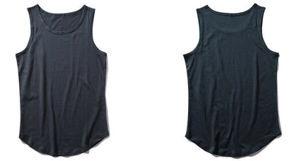 Men's cotton sleeveless scoop tank top with printed design in various colours