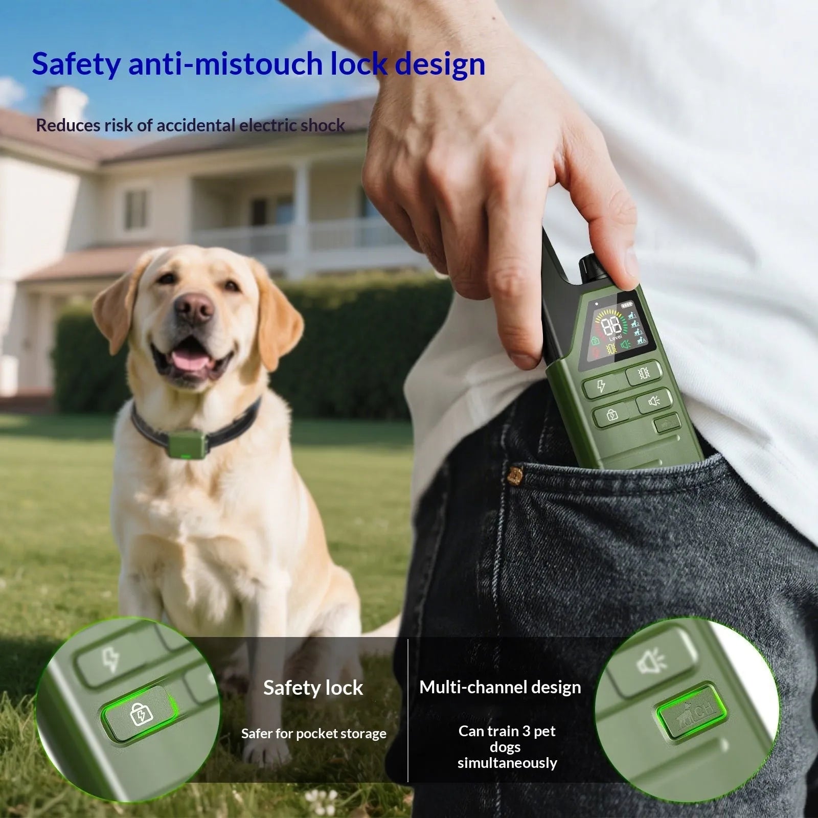 Remote control dog training collar made of ABS material with controller for anti-bark training