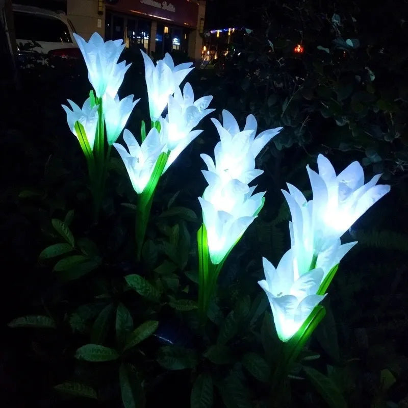 Solar powered LED garden ground lamp with flower shape design in multiple colours