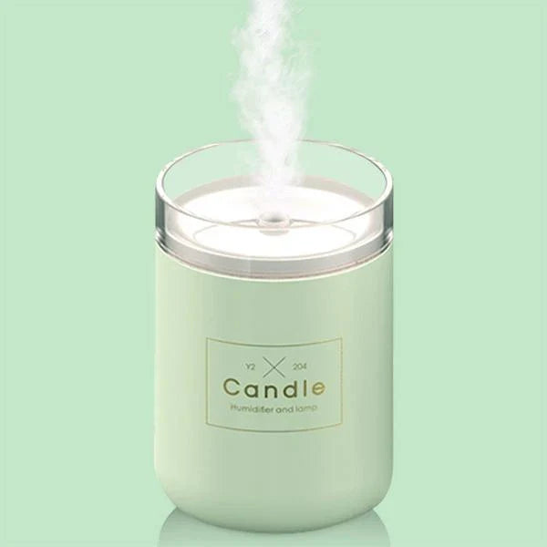 Mini USB Mute Air Humidifier Diffuser in fresh green, rose powder, and Yaojin black