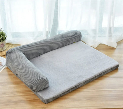 Corduroy Pet Sofa in various sizes and colors, featuring a non-slip base and high-density sponge padding