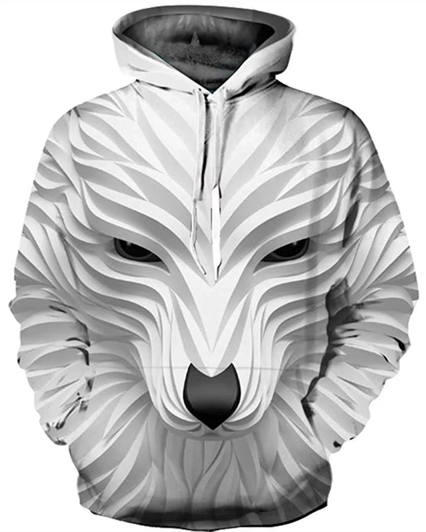 Men's long sleeve hooded sweatshirt with 3D animal print, available in multiple sizes