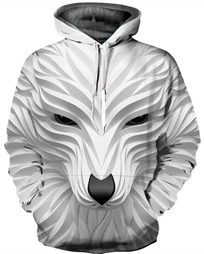 Men's long sleeve hooded sweatshirt with 3D animal print, available in multiple sizes