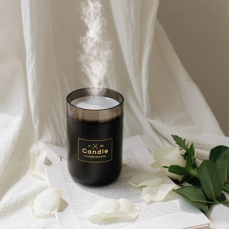 Mini USB Mute Air Humidifier Diffuser in fresh green, rose powder, and Yaojin black