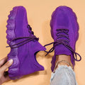 Plus size women's fly-knit sports shoes with platform heel, breathable mesh upper, available in multiple colours