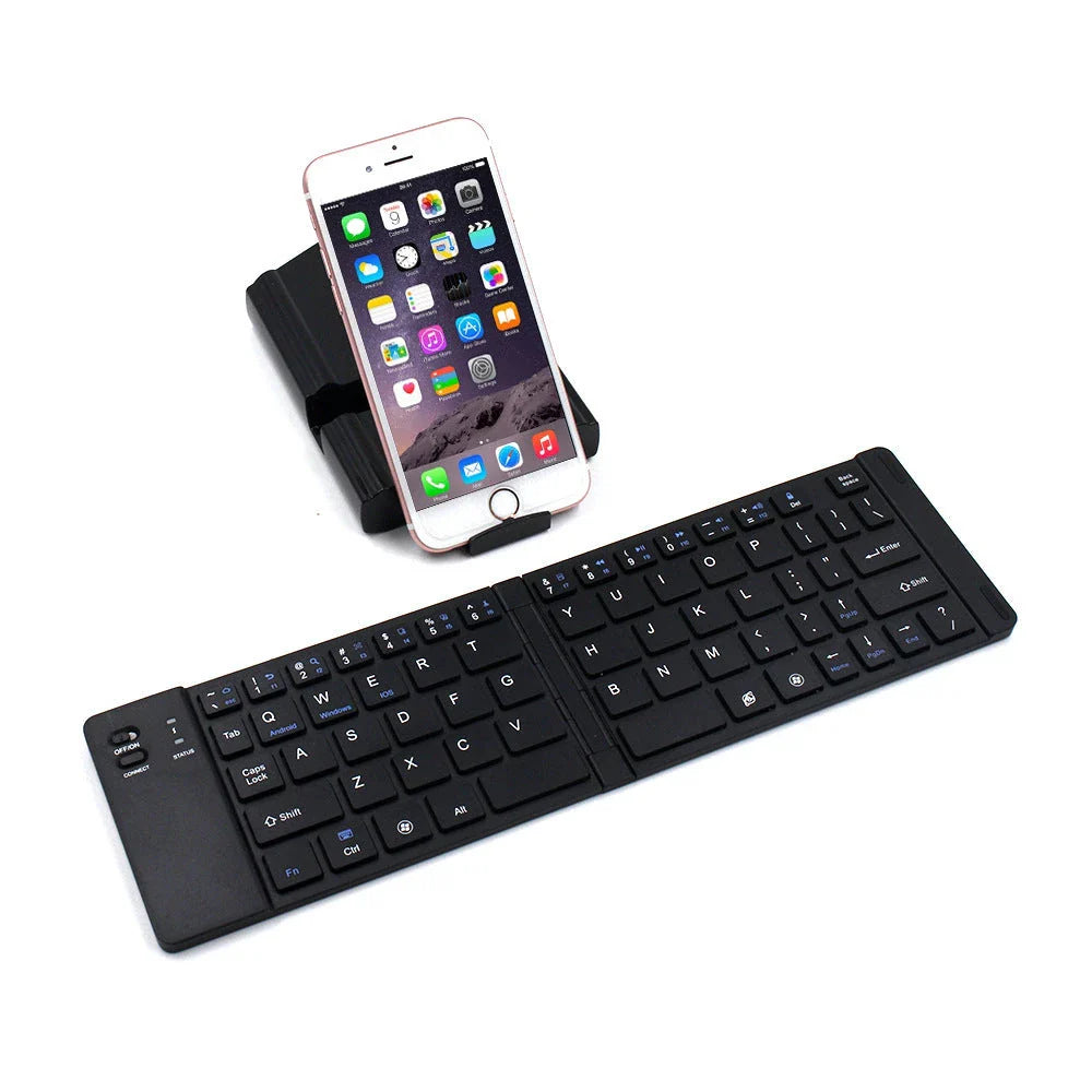 Compact foldable Bluetooth keyboard in black and white options