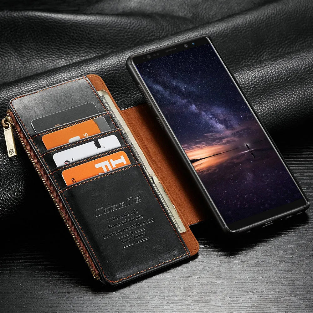 Black PU leather flip phone case for SAMSUNG Note9 shown open