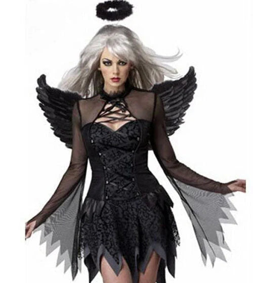 Dark Angel Costume set with wings, headwear, and clothes for Halloween and cosplay