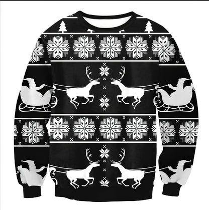 Cartoon Vacation Santa Elf pullover in cotton, full sleeves 60-70cm, O-neck for women and men, casual winter top sizes S-XL