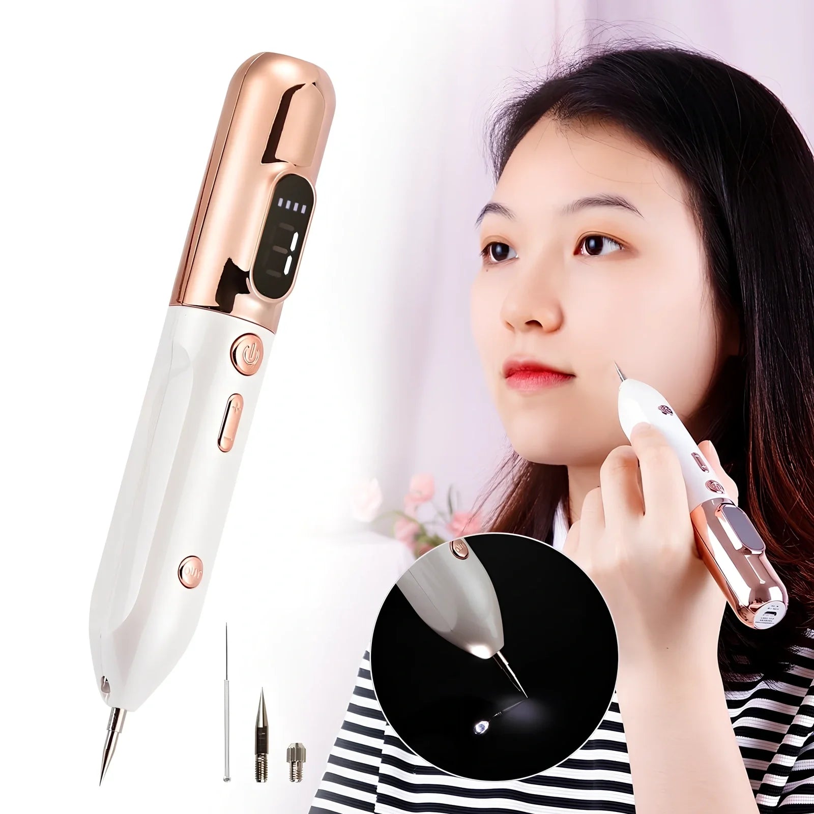 Silver grey Blue Light Acne Beauty Instrument pen with needles, USB, and 5ml cooling gel for spot removal