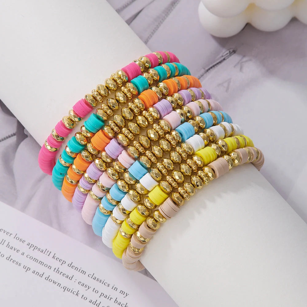 Bohemian 9 Bracelets Set in ZJ11501 colour, featuring geometric shapes and round elements for summer beach wear