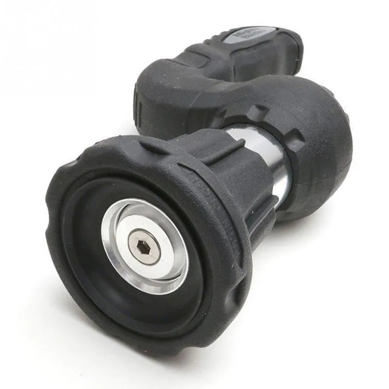 Black sprinkler gun car washer cleaning tool with five spray settings and rubber grip on a white background