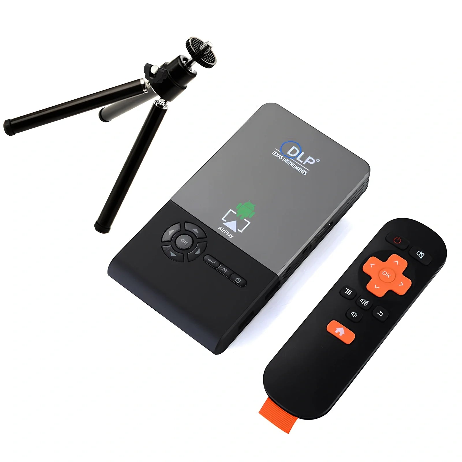 C2 Android DLP HD 3D portable projector showing 100-inch wireless screen from phone