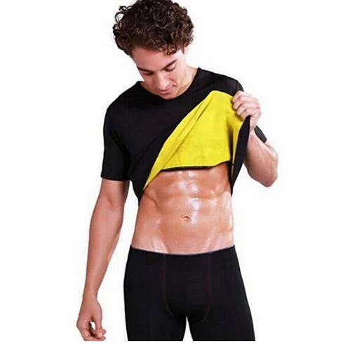 Men's black neoprene weight-loss t-shirt for enhanced workout sweat production