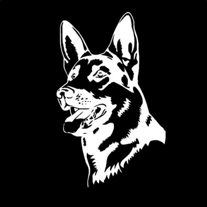 Reflective hunting dog Alsace shepherd silhouette car sticker measuring 13cm by 8cm.