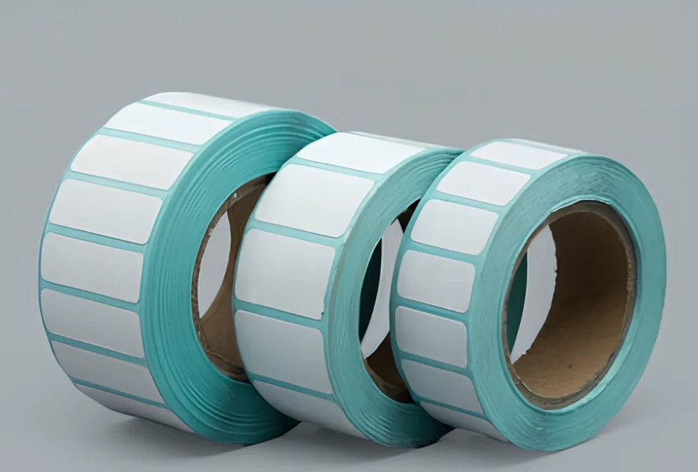 Roll of 20mm x 10mm black and blue waterproof sticky stickers, 3000 sheets on 28mm core, scratch and oil resistant
