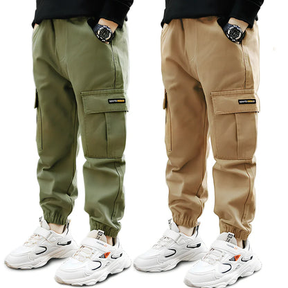 Boys' summer cotton overalls in army green, size 140cm with 75cm length and 24cm waist for casual play