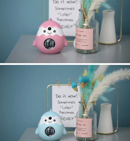 Smart alarm clock with infrared sensing and anti-myopia features in blue and pink