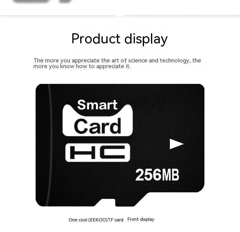 Close-up of a 256MB TF memory card with integrated mini speaker, showing its compact 11x15x1mm dimensions.
