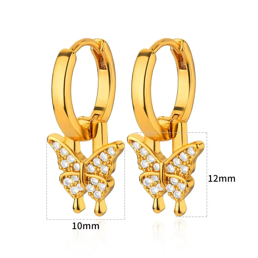 Women's geometric butterfly copper earrings with heart and star elements in multiple colour options