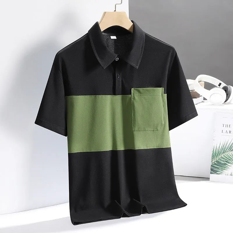 Men's ice silk quick-dry polo shirt short-sleeved summer casual top black white khaki Asian sizing