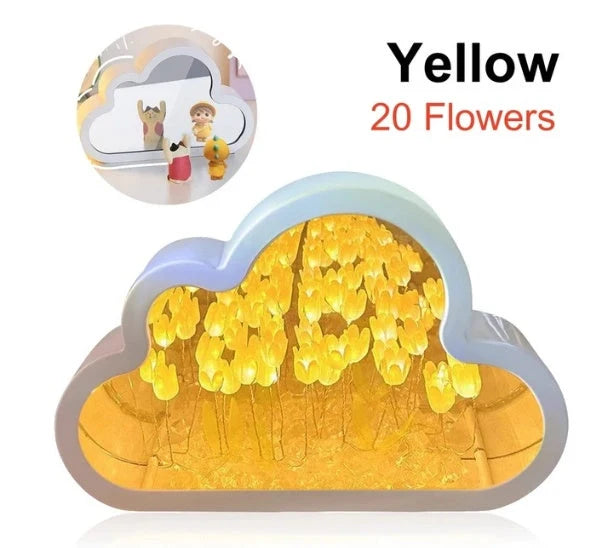 DIY Tulip Night Lamp with LED light and decorative mirror in pink, purple, or blue